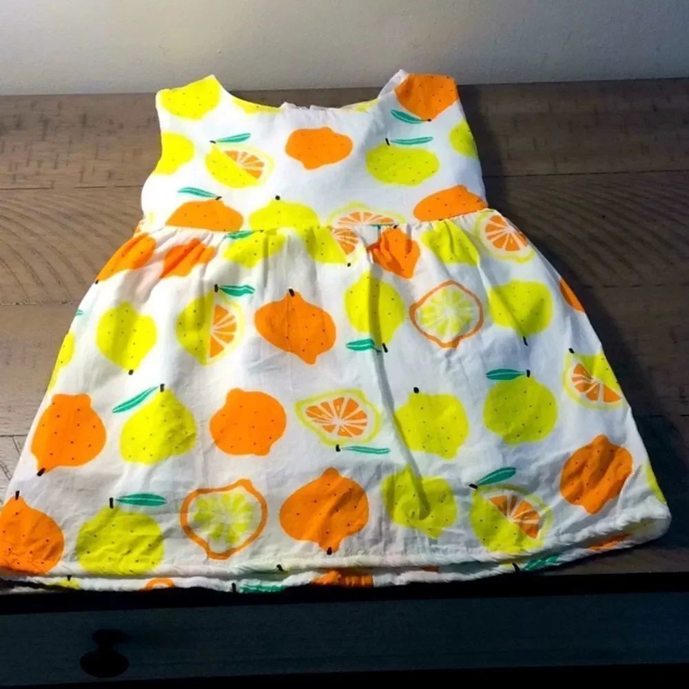 Lemon & Orange cotton dress 2/3T 17” long 10”waist